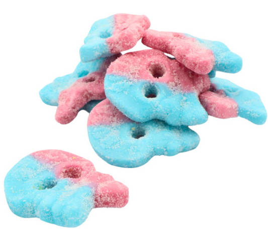 Large bubblegum-flavoured foam sweets in bright pink and blue