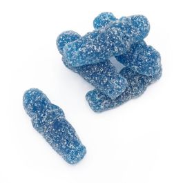 Blue baby-shaped fizzy sweets covered in sugar crystals