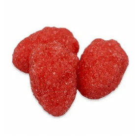 Bright pink and red strawberry-shaped foam sweets