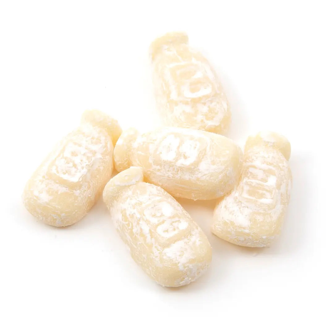 White foam milk bottle sweets with a chewy texture and creamy flavour