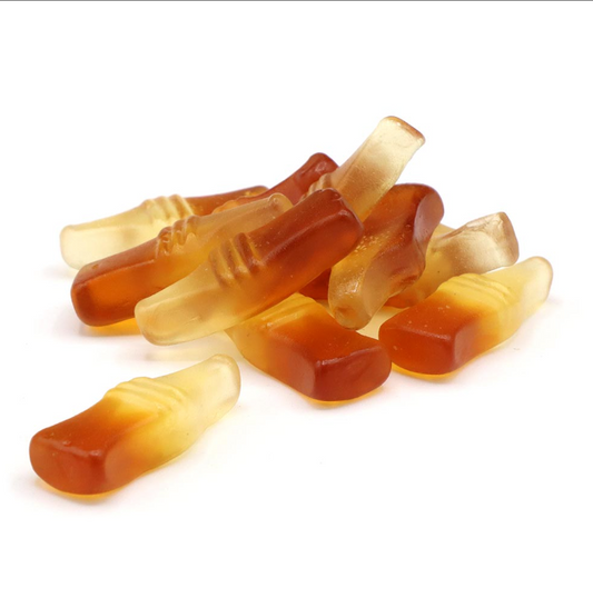 Brown and cream bottle-shaped jelly sweets with classic cola flavour