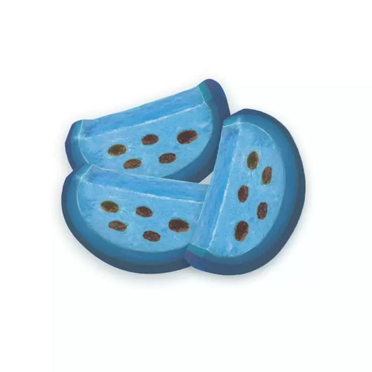 Chewy raspberry slice shaped sweets with bright red colour