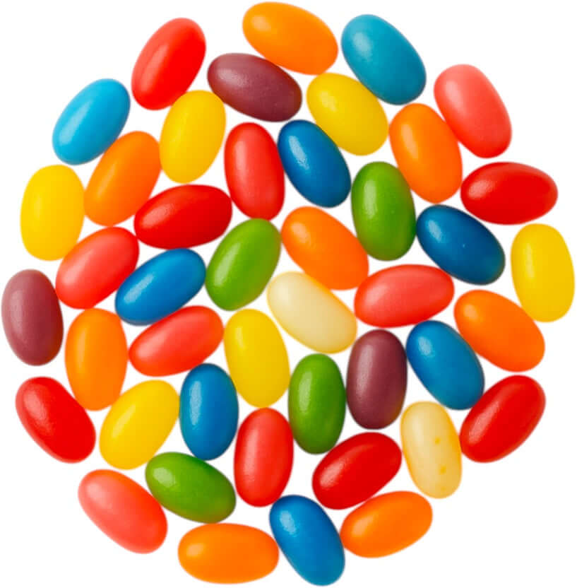 Assorted sour jelly beans with colourful coating and chewy centre